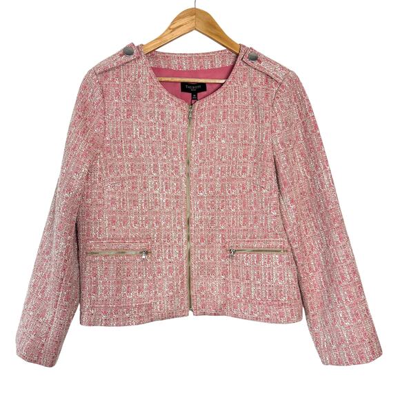 Talbots Jackie Fit Blazer‎ Womens 16P Pink Moto Tweed Full Zip Twee Old Money - Picture 1 of 11